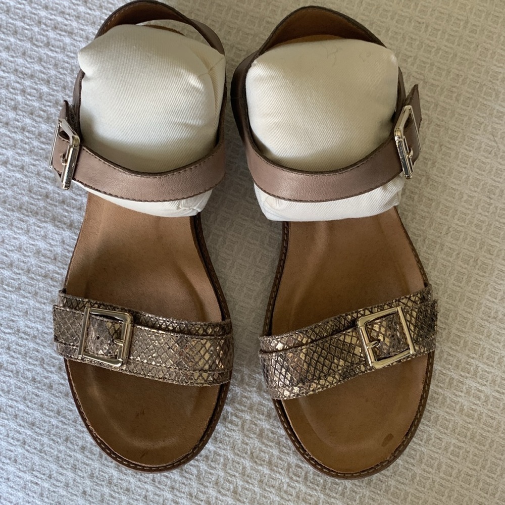 Sofft taupe and metallic snakeskin leather sandals size 7 - Picture 2 of 10